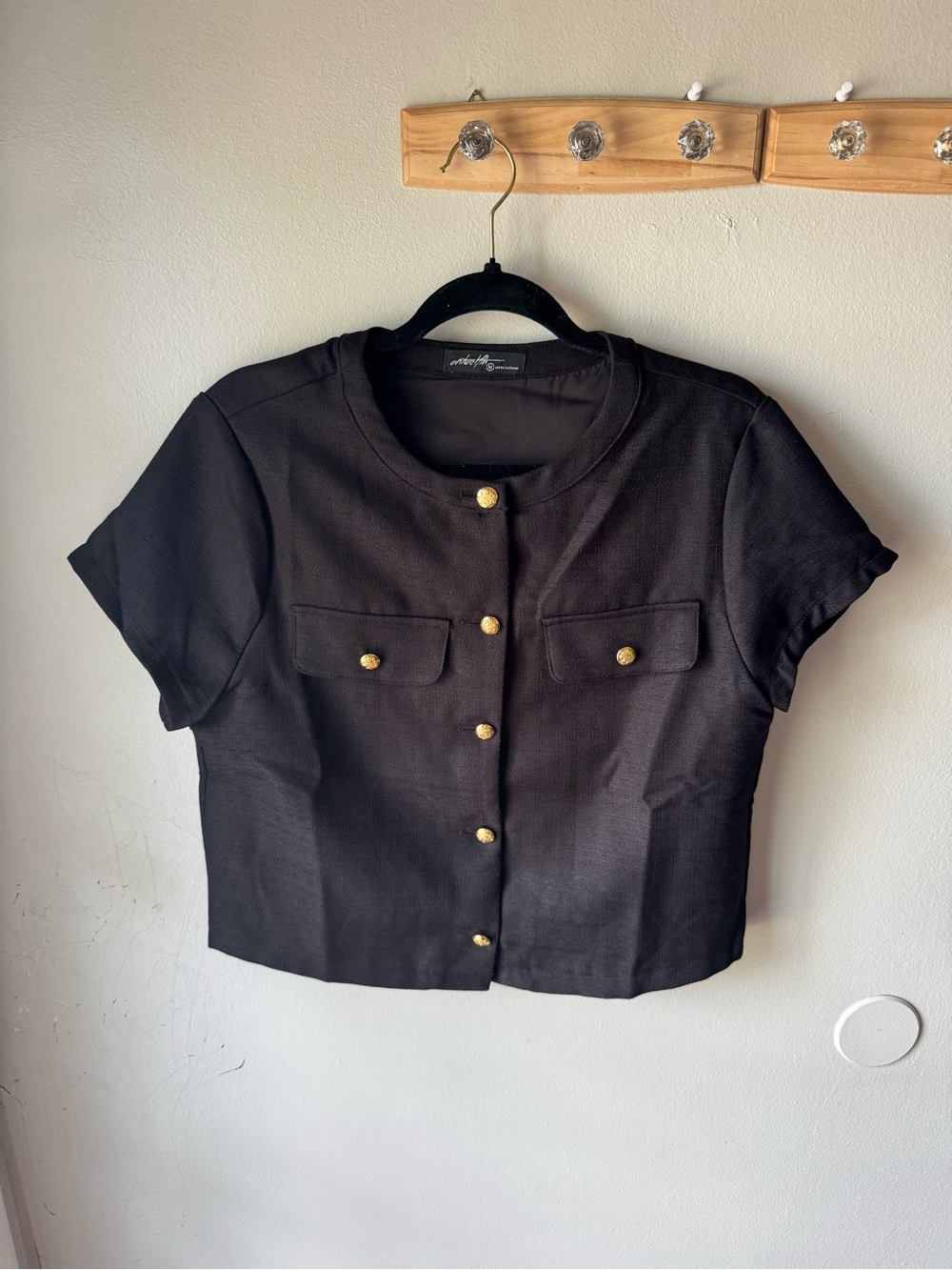 On Twelfth Black Cropped Lady Jacket Top Gold Buttons M